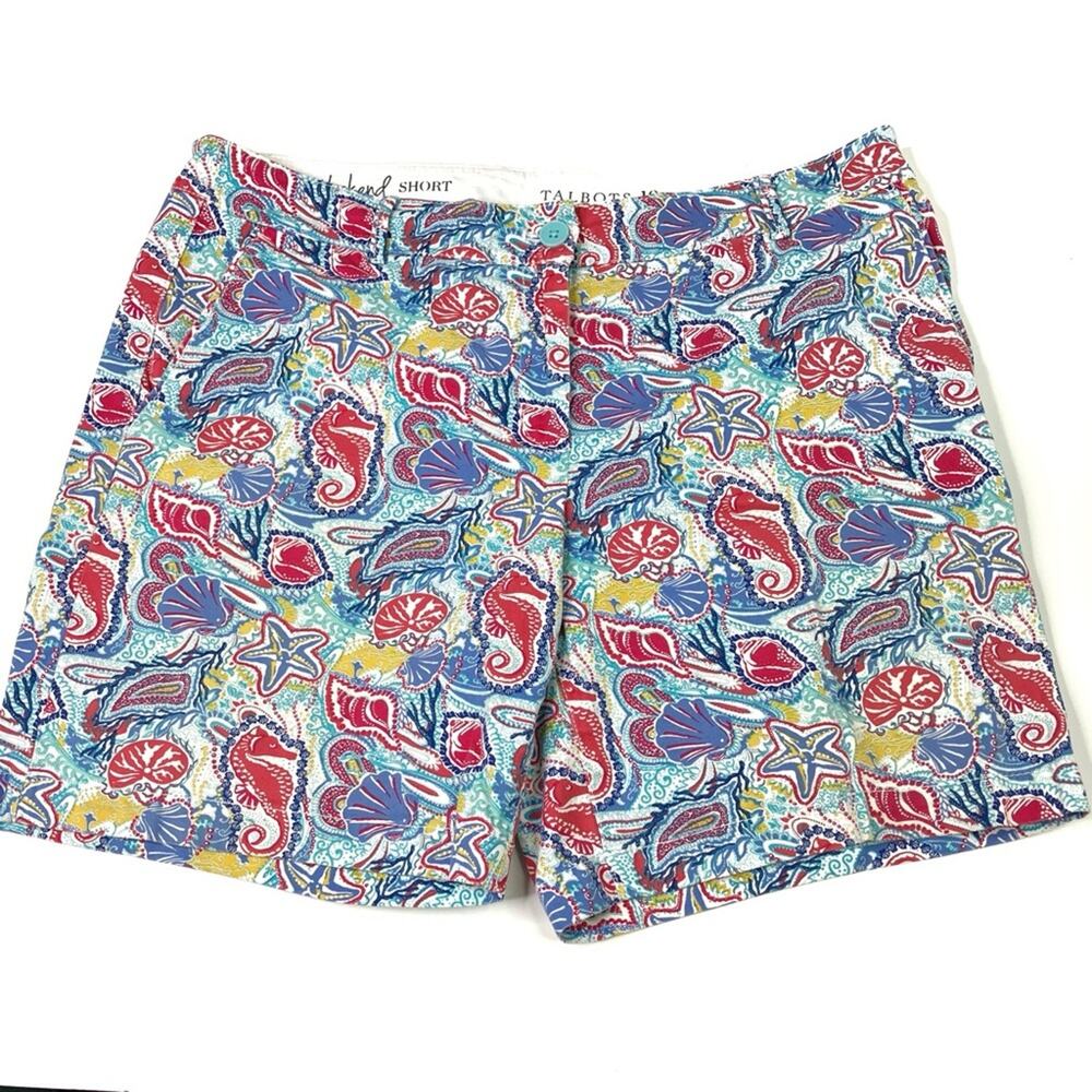 Talbots The Weekend Short Seahorse Seashell Starfish Ocean Print Cotton 10